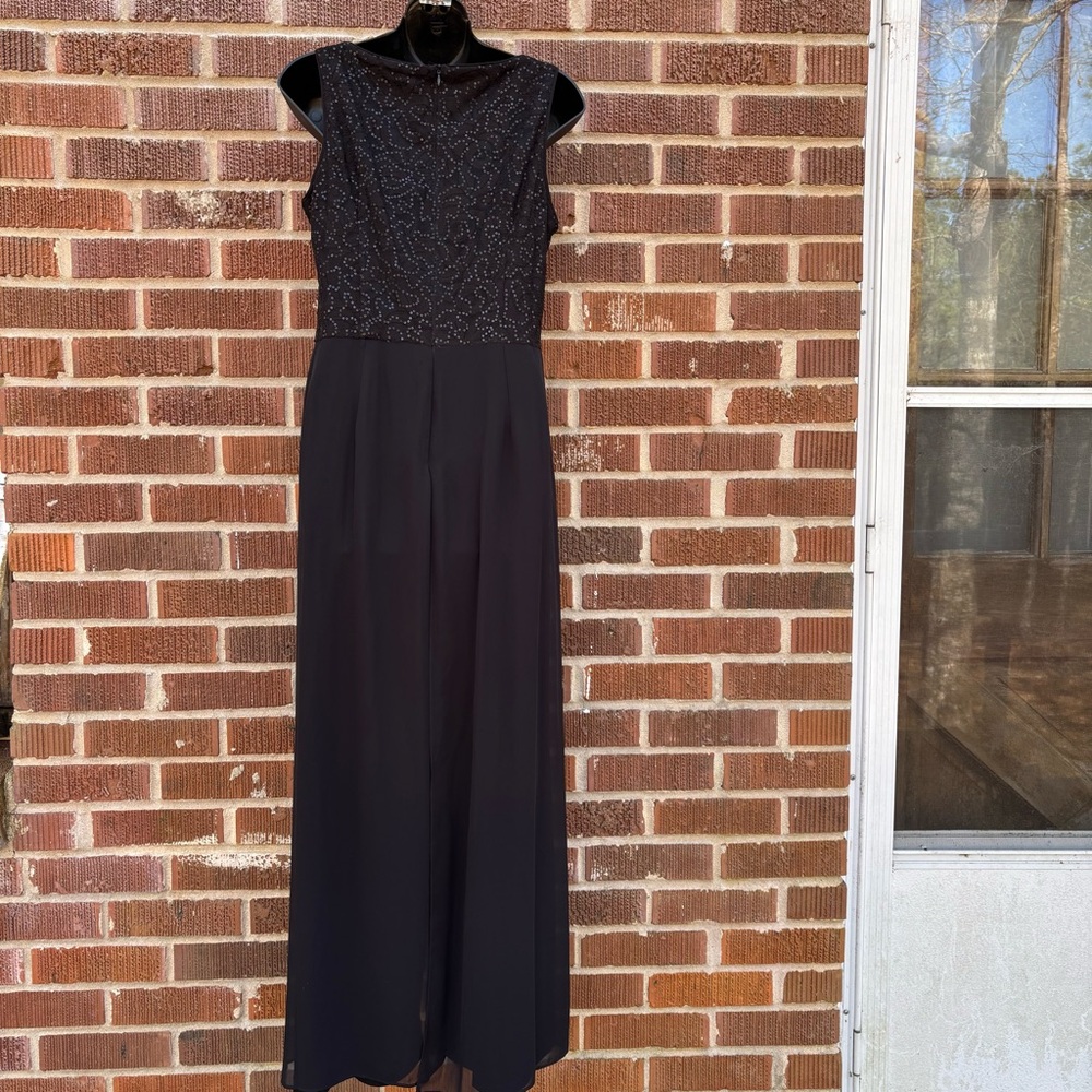 LONDON TIMES Sequin Lace Top Split Leg Jumpsuit in Black Size 8 - Picture 3 of 10